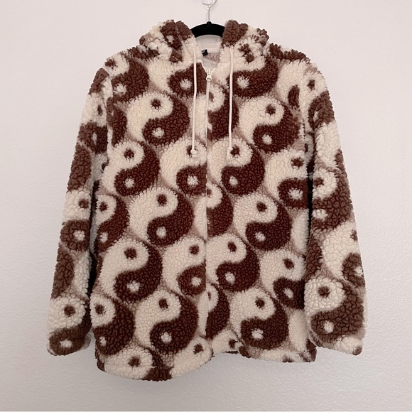 PacSun Royal Printed Sherpa Hoodie Yin Yang Print Small - Picture 4 of 11